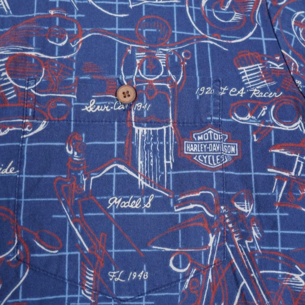 VTG Harley Davidson Tori Richard‎ Hawaiian Shirt Large USA FLH Duo-Glide 1958